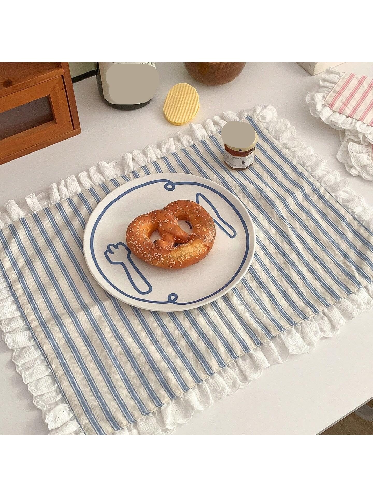 Tovaglietta con volant in pizzo a righe da 2 pezzi 35x45 cm Decorazioni da tavola carine for la cucina Sala da pranzo Tovagliolo for feste for la colazione(Pink,6pc)