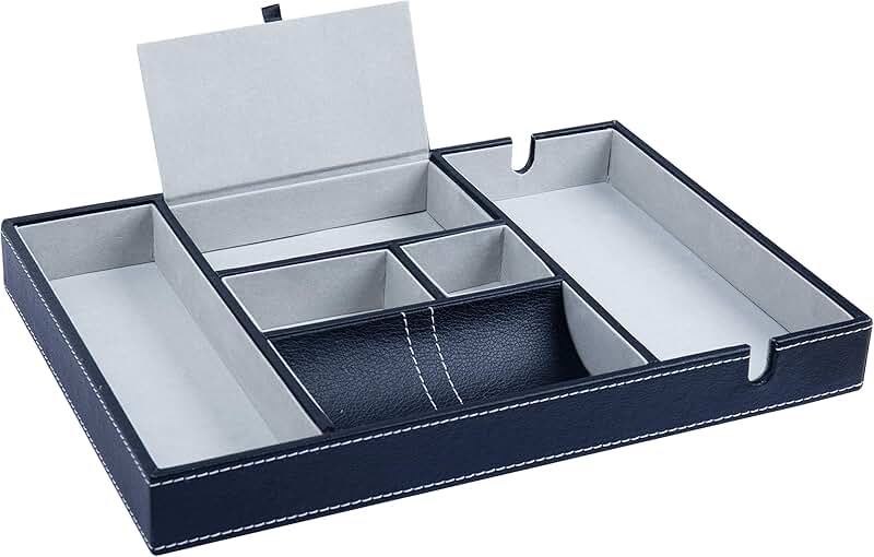 Svuotatasche In Pelle Per Comodino - Organizer 28x20x12 Cm, 2 Strati, Nero, Per Uomo - Foto 14