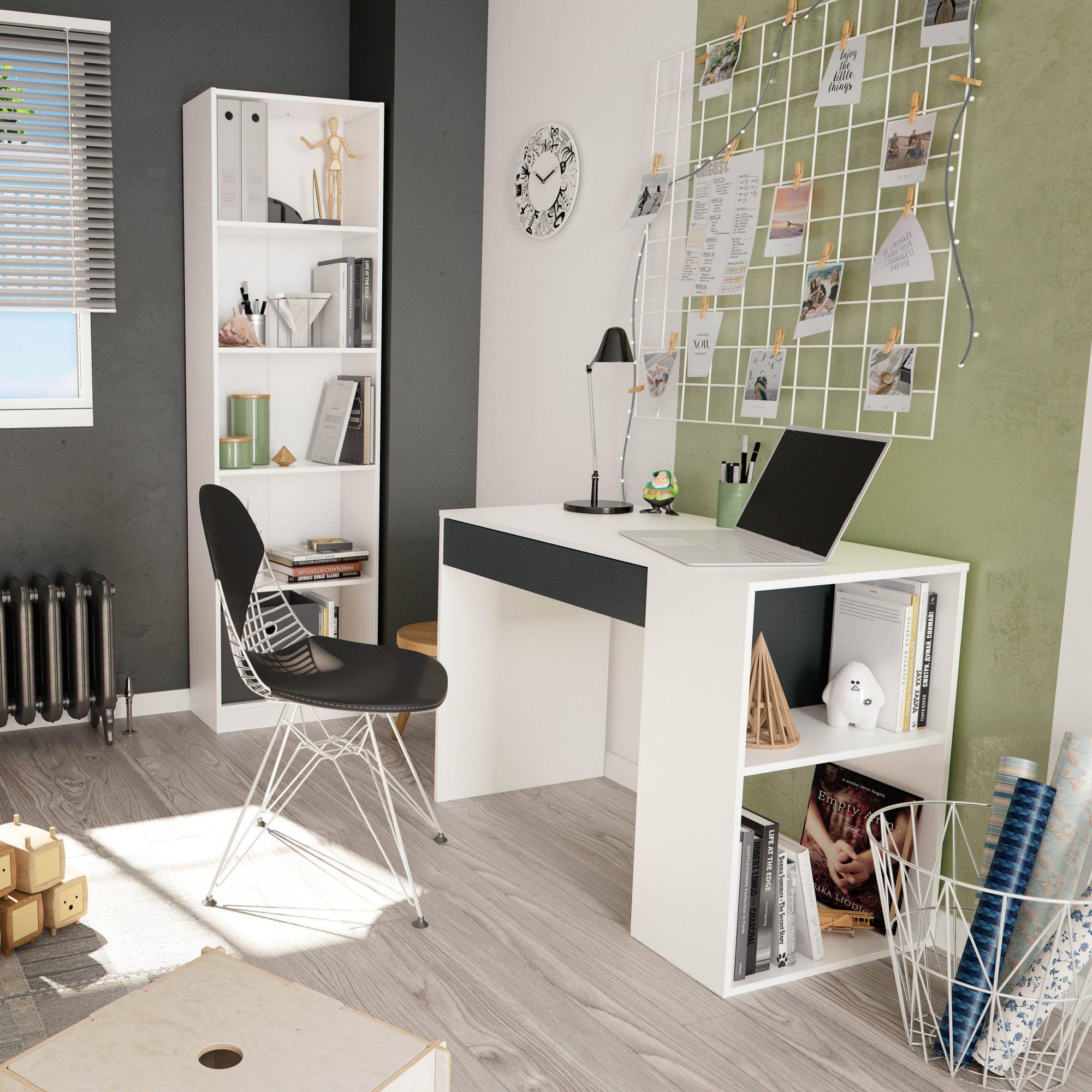 Dmora Scrivania Boise 50x101x73h cm Bianco un Cassetto Modulabile, 2 Ripiani