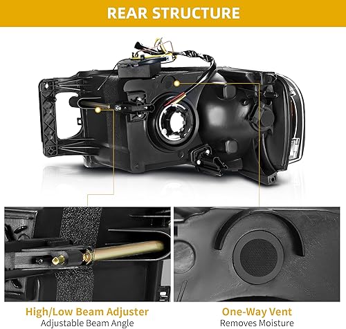 Miniatura 31 de DWVO Conjunto de faros delanteros compatible con Dodge Ram 1994-2001 1500/1994 1995 1996 1997 1998 1999 2000 2001 2002 Dodge Ram 2500 3500 de OE