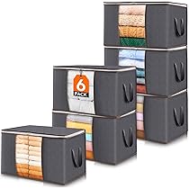 Lifewit Scatole per Armadio, Scatole Vestiti, Organizer Armadio per Piumoni, Scatola Trasloco, Buste Pieghevole per Indumenti, Coperte, Biancheria da Letto, Grigio, 60L, 6 Pezzi