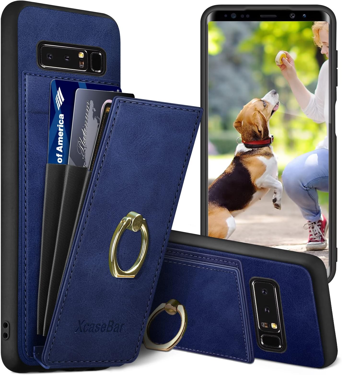 XcaseBarfor Samsung Galaxy Note 8 Wallet case with [360°Rotation Ring Kickstand]【RFID Blocking】 Credit Card Holder, PU Leather Phone case Cover Women Men for Samsung Note8 case Blue