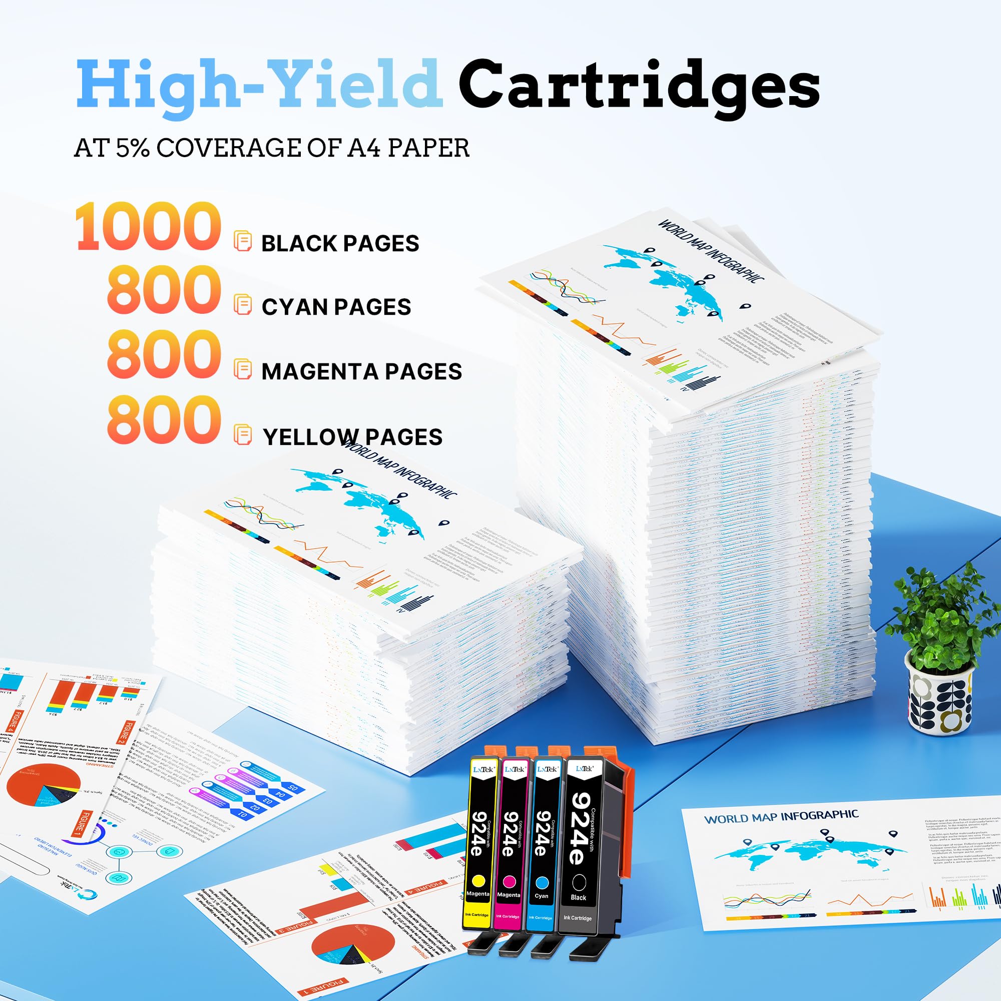 LxTek 924e Cartouches d'encre pour HP 924 924e pour HP 8122e 8132