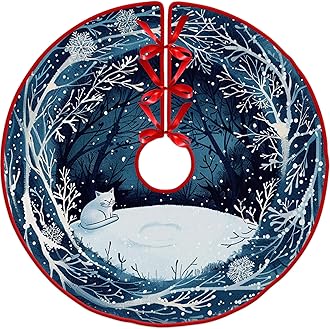 48Inch Christmas Cat Christmas Tree Skirt by Leo Walker, Christmas Tree Decorations, Christmas Ornament for Home Decor for Xmas Party Supplies Gift