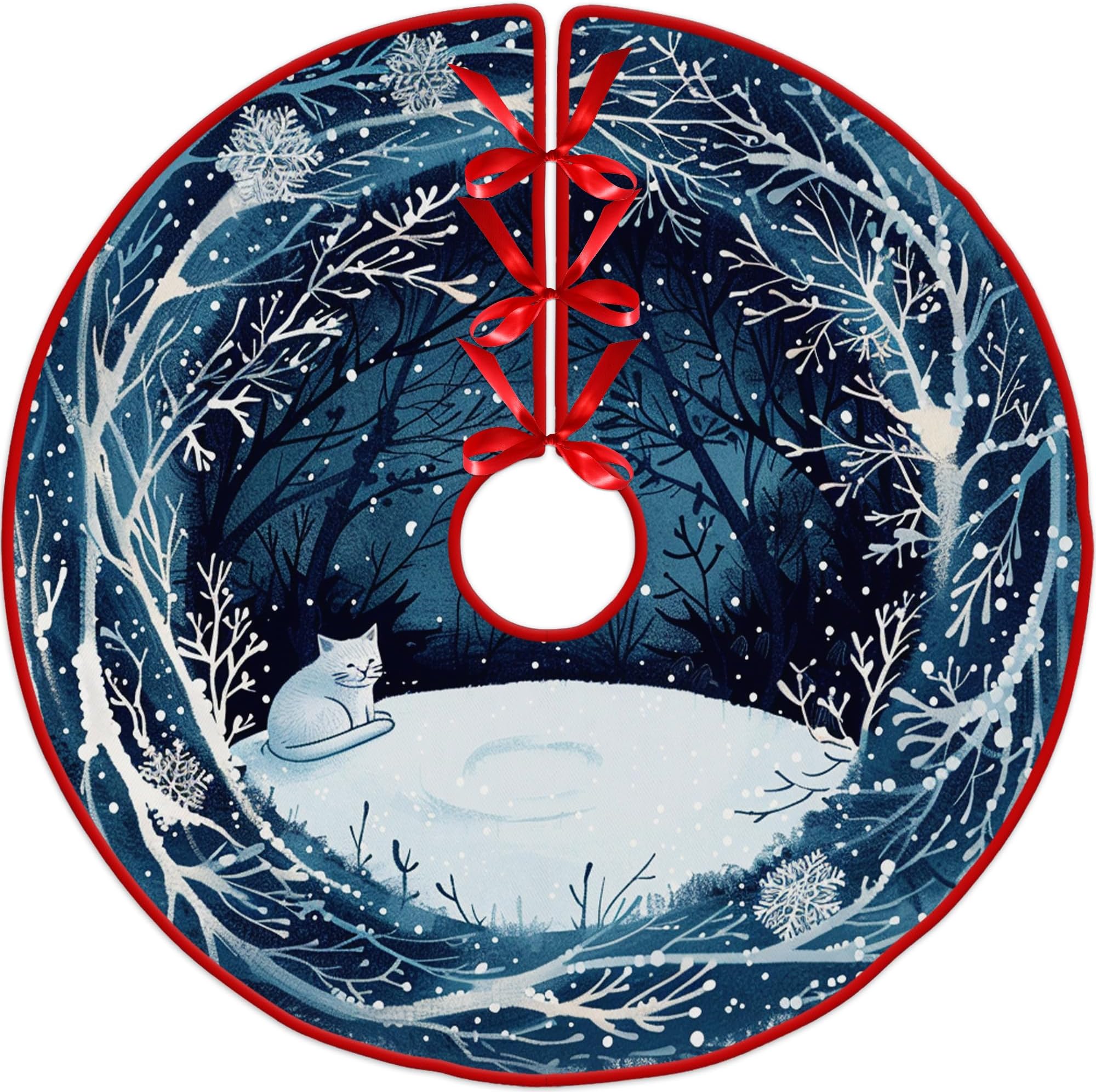 48Inch Christmas Cat Christmas Tree Skirt by Leo Walker, Christmas Tree Decorations, Christmas Ornament for Home Decor for Xmas Party Supplies Gift