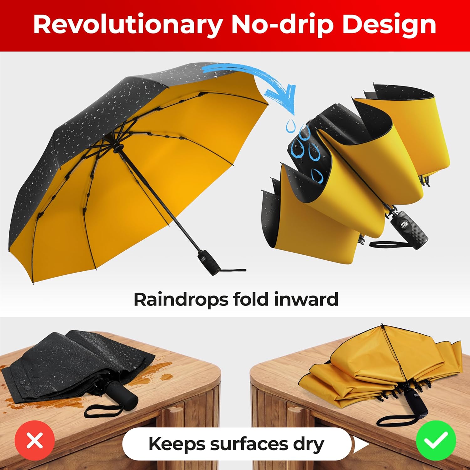 TUMELLA Inverted Windproof Umbrella, Large, Strong & Light, Portable and Automatic Reverse Folding Rain Umbrella, Durable Premium Grip, Fits Car & Backpack - Image 5