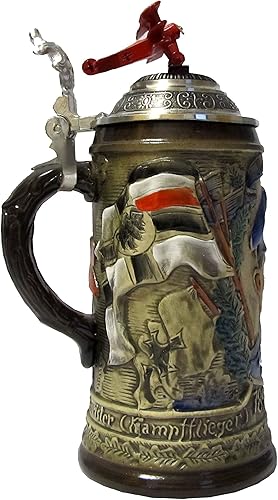 Miniatura 2 de Cerveza Alemana Stein Red Baron Stein, Tripledeckerlid Jarra de 0,5 litros, taza de cerveza KI T1000BF 0,5L