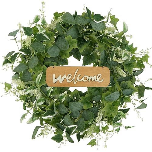 WreathDream Artificial Green Eucalyptus Wreaths for Front Door Spring Summer Wreath with Eucalyptus Leaves,Lavender Flower,Berry for Indoor Outdoor Festival Home Porch Farmhouse All Season Decor