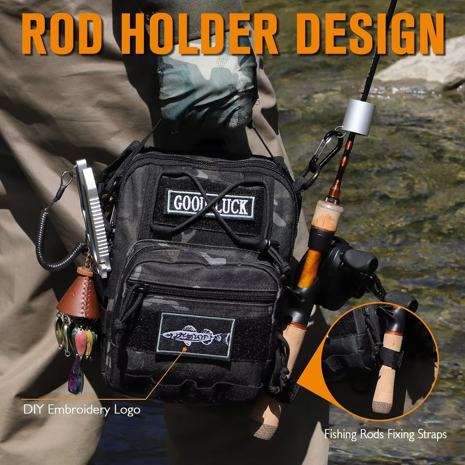 Dovesun Small Waterproof Fishing Backpack, 17.7*8.5*5.7in, Black, No Tackle Box, photo 5 of 7
