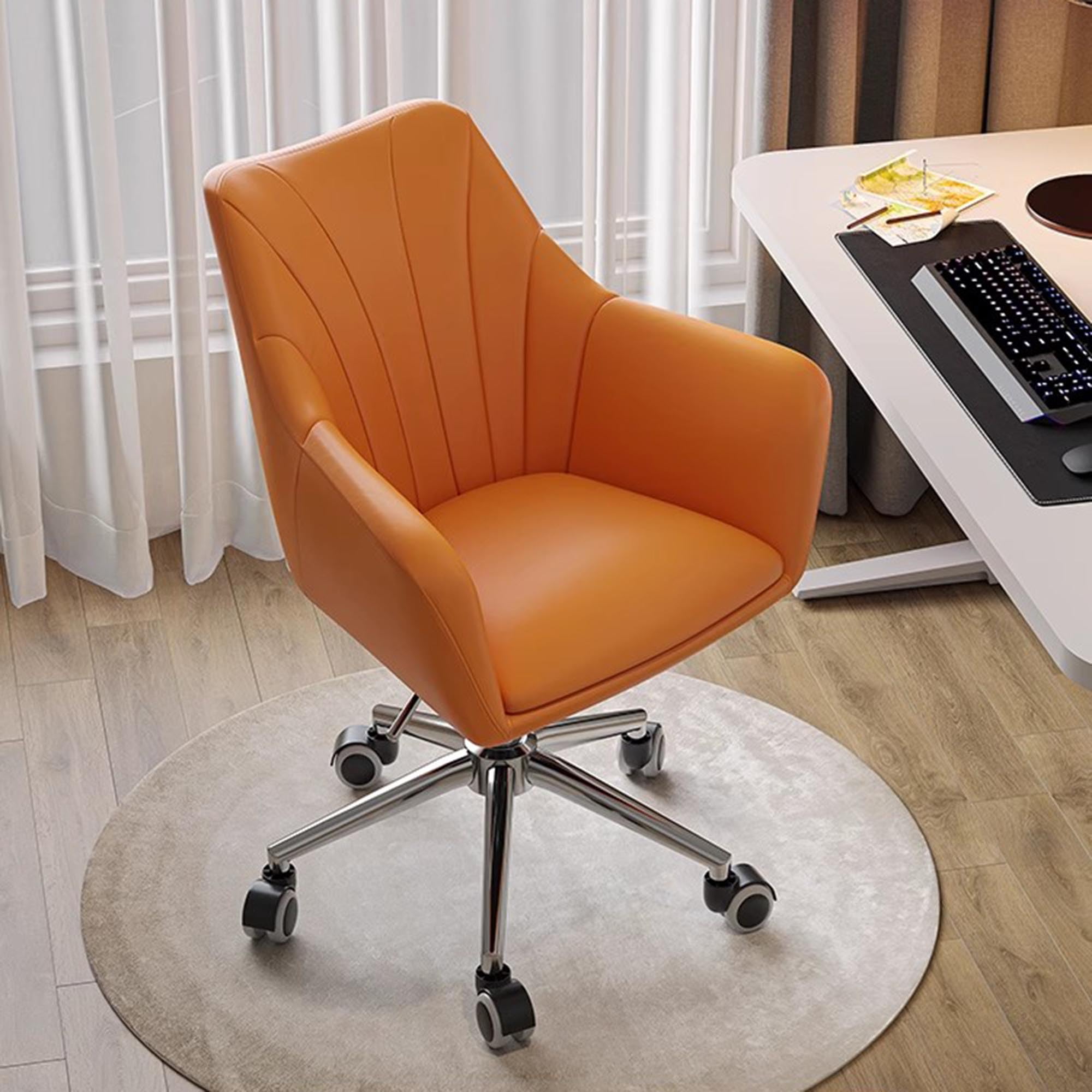 Ergonomiczne krzesło do biura domowego, skórzane krzesło komputerowe z kółkami i oparciem, wygodne obrotowe krzesło toaletkowe, krzesło biurkowe, krzesło recepcyjne