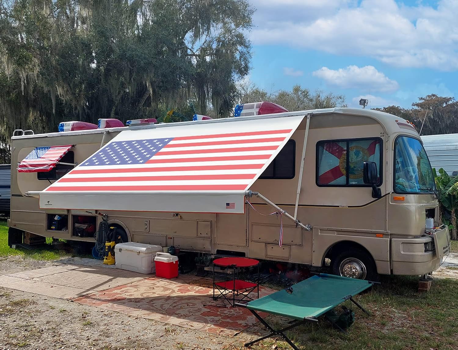Tentproinc RV Awning Fabric Replacement 12'3''(Fit for 13' Awning) Camper Trailer Awning Fabric Super Heavy Vinyl Coated Polyester -USA Flag (Custom Look) Innovated 5 Year Weathering