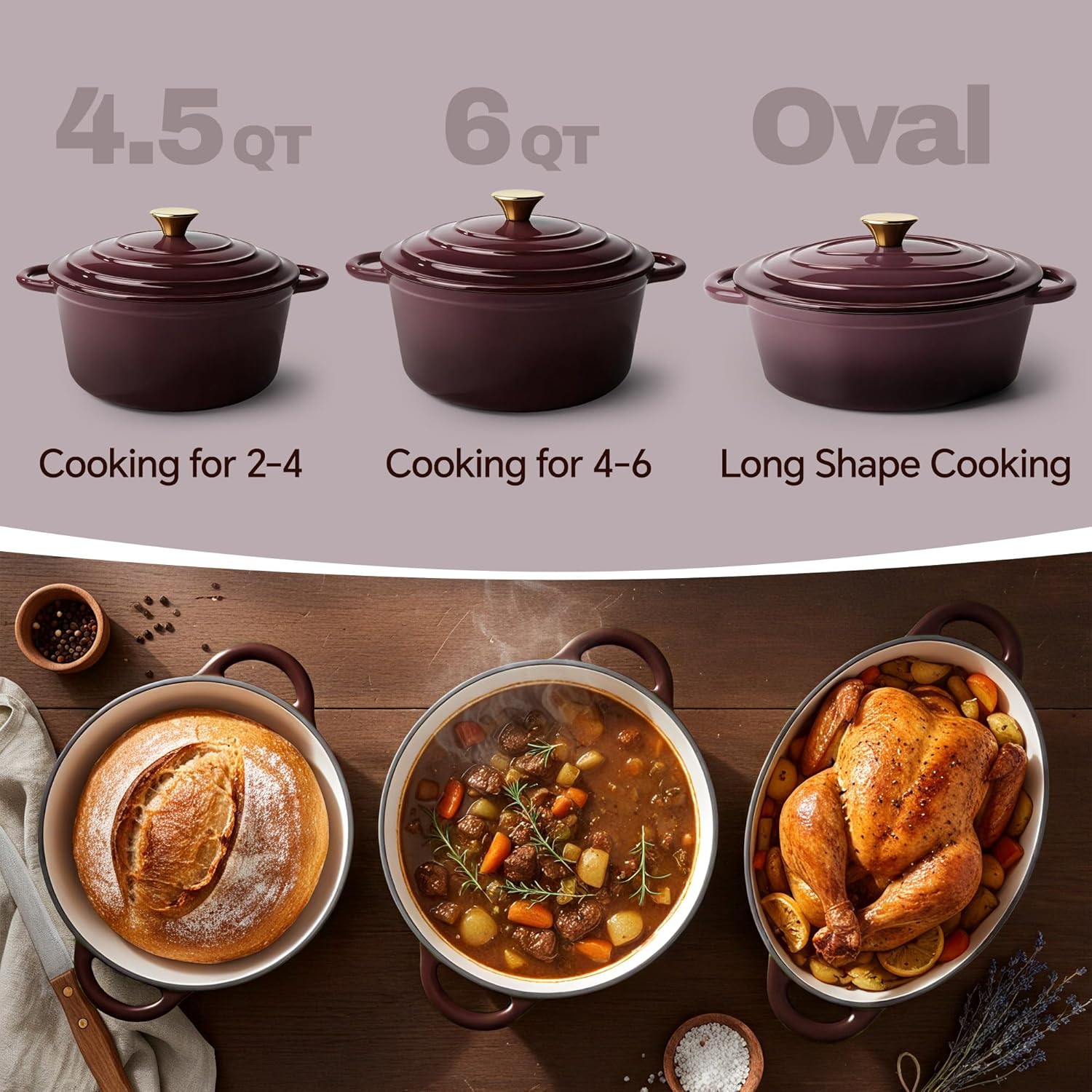 Vintage Style 6 Quart Dutch Oven Pot with Lid, Non Stick Enameled Cast Iron Dutch Oven for Bread Baking, Heavy-Duty, Oven Safe Ceramic Cookware Up to 500°F for Baking, Braising, Stews, Roasting, Fig