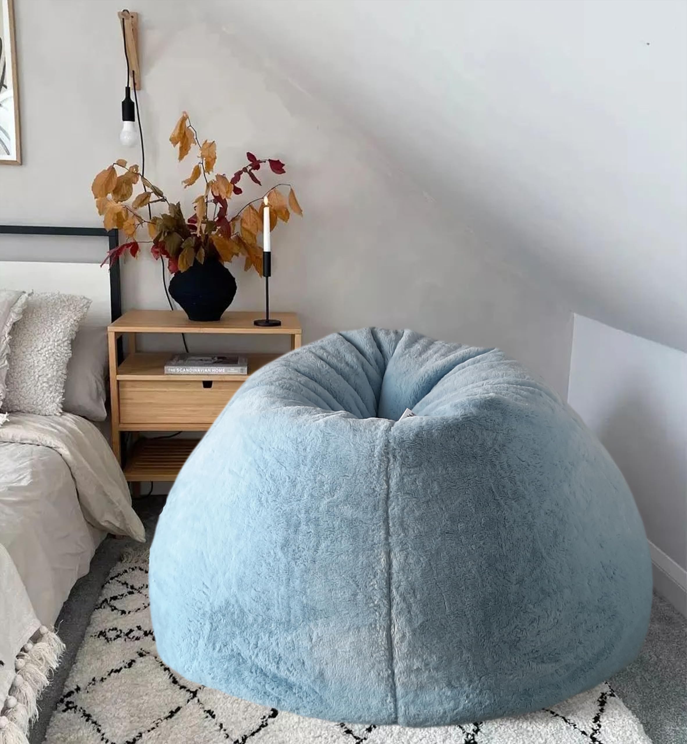 Mollismoons Designer Fur Lounger Bean Bag Sofa, Jumbo Chair for Living Room, Home, Game, Couple - Blue (for Kids Without Beans)-image-2