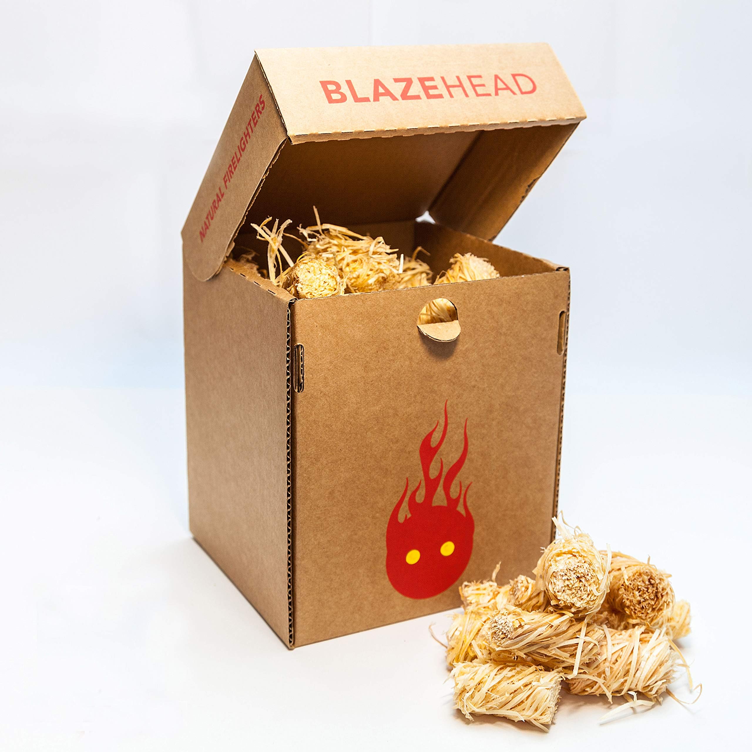 Natural Firelighters by BLAZEHEAD - 75(min) Wax coated twisted wood wool. Made in UK. Eco-friendly, sustainable. Ideal for lighting wood burning stove, open fires, BBQ, Campfire, Pizza oven, Chimeneas