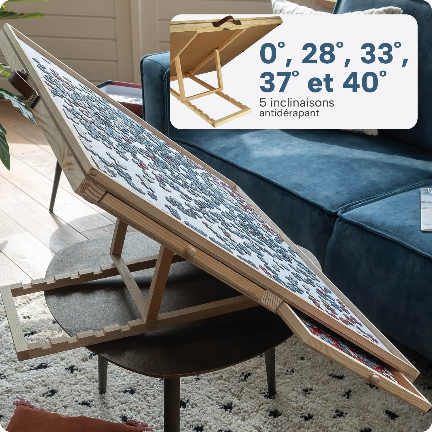 Plateau de Puzzle Inclinable pour 1500 pièces BREND - Support Puzzle Réglable - Rangement Jigsaw avec 4 Tiroirs - Planche de Puzzle - Couvercle Protecteur - Plateau de Puzzle en Bois - Table pour 1500