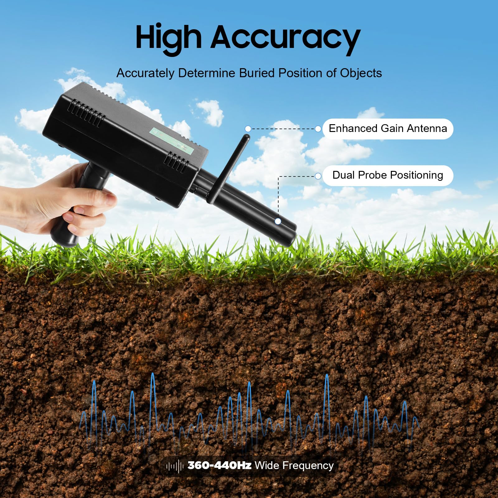 Détecteur de métaux - Portée de recherche de 1000 m - Profondeur de détection de 20 m - Détecteur d'or portable - Double sonde - Scanner 3D professionnel - Léger - Avec sac et chargeur - Étui de