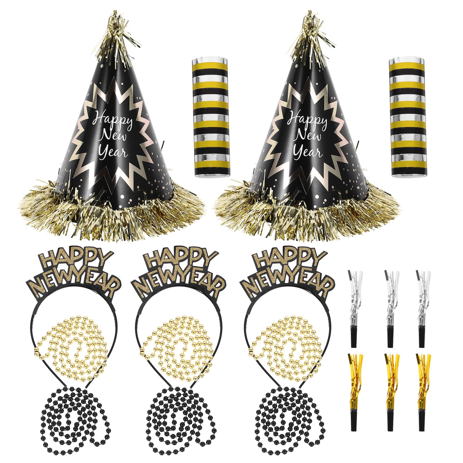 Homoyoyo Décorations de Nouvel An en Papier Serrage-tête et Paillettes Noires pour Fête et Réveillon
