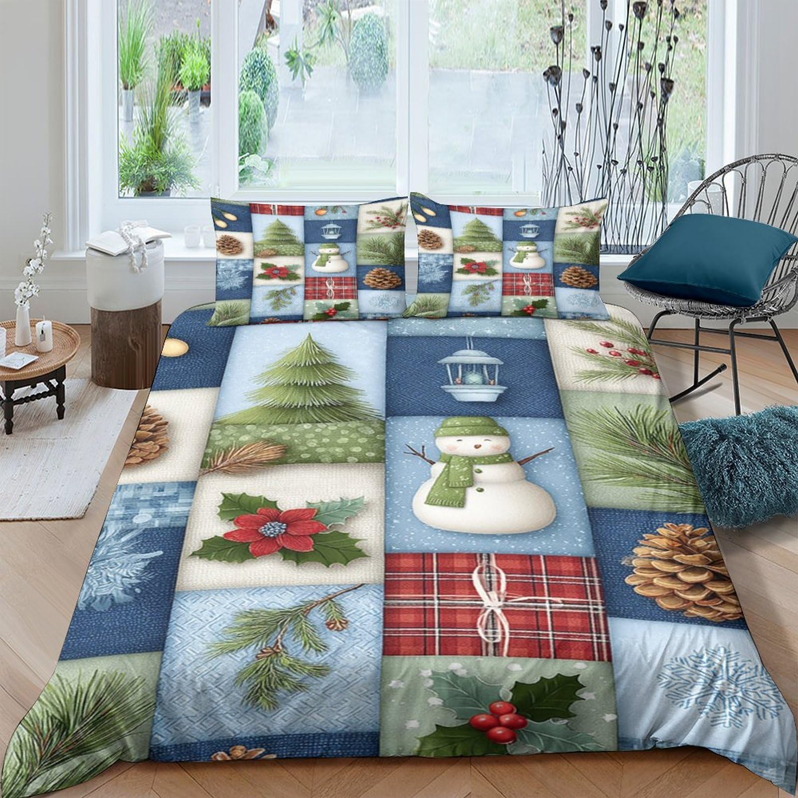 Ctjqhvkz Style-9 3D Printed Christmas Snowman Fitted Sheet Microfiber Soft Festive Pinecone Bed Cover For Bedroom Dorm Decor Single（135X200cm）
