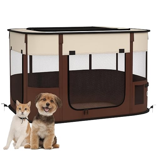 PawHut Corral Perros, Cachorros, Conejos, 84x64x53cm, Marrón