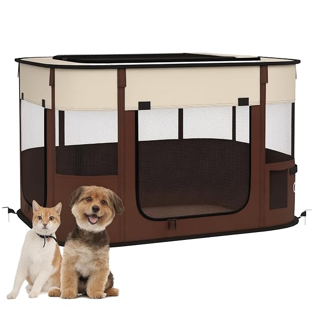 PawHut Corral Perros, Cachorros, Conejos, 84x64x53cm, Marrón