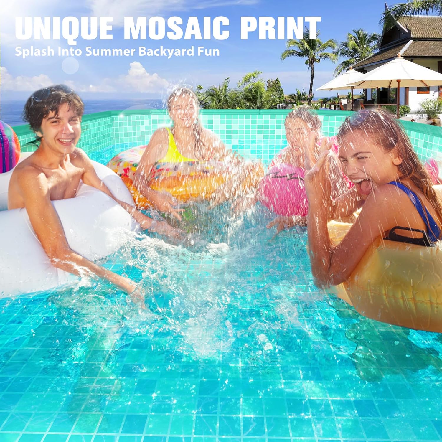 FunBy Foldable Pool, Foldable Swimming Pool, Large Foldable Pool for Adults, Non-Inflatable Pool,Oversize Thickened Collapsible Pool, Kids Pool for Backyard,Mosaic Design 90"x50"x20"-Green