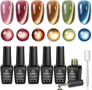 Beetles Golden Mirage Cat Eye Gel Nail Polish Set - 6 Glitter Colors Pink Red Green Blue Brown, Magnetic Shine UV/LED DIY Manicure Kit
