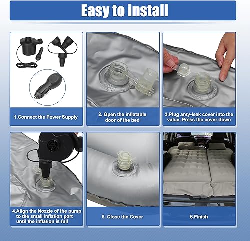 Miniatura 7 de X AUTOHAUX Colchón inflable de aire para coche, SUV, cojín de cama de campamento, almohada engrosada, colchón de PVC con bomba de aire eléctrica,