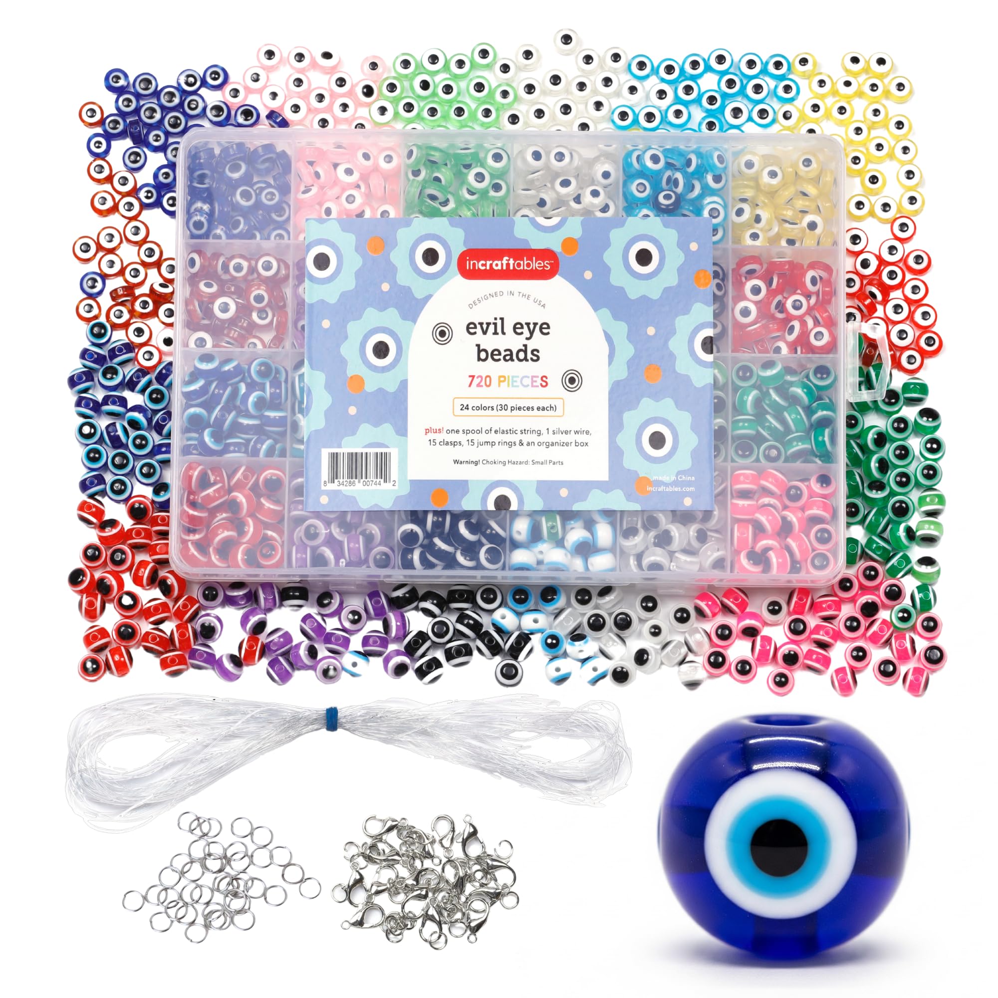 Amazon.com: Incraftables 720 Piece Evil Eye Beads Kit – 24 Color
