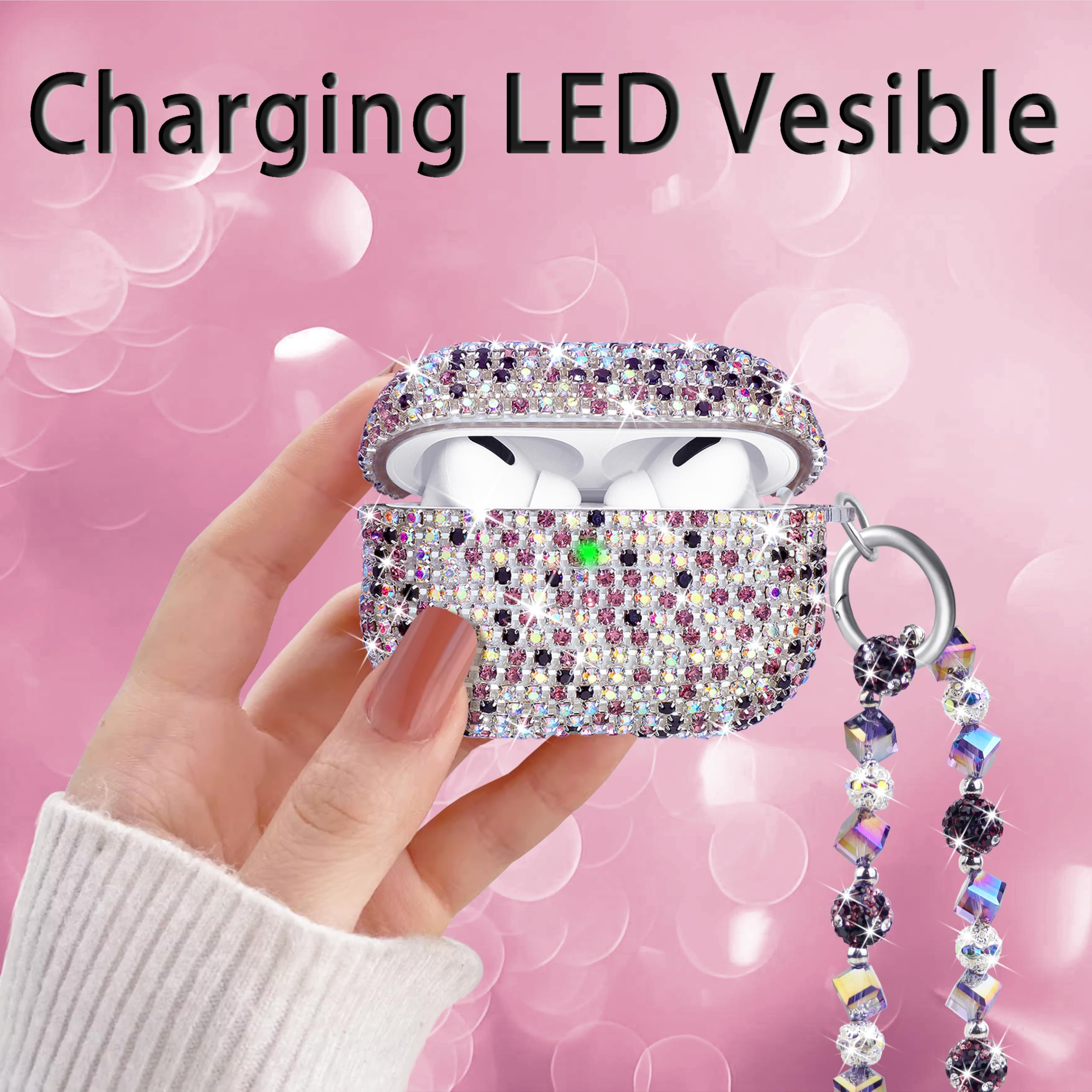 Topgraph for AirPods Pro 2 Case Cover with Lanyard Glitter Diamond Case for Airpod Pro 2nd Gen with Sparkle Bling Crystal Wrist Strap Lanyard Keychain Purple - Image 4