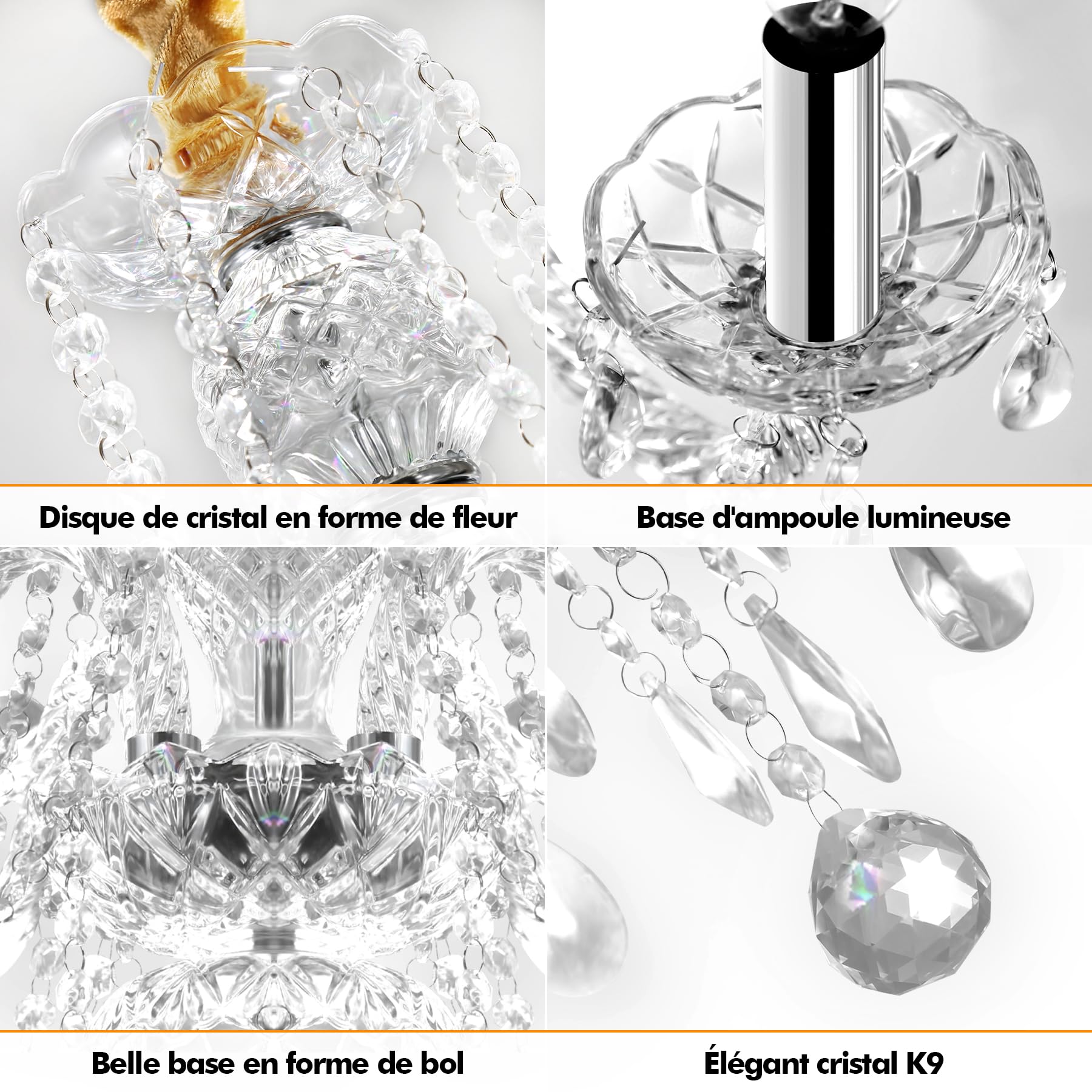 Ridgeyard Lámpara de araña transparente de 4 brazos con forma de gota de lluvia de cristal, lámpara colgante de techo para comedor, sala de estar, dormitorio, pasillo, compatible con bombillas E12