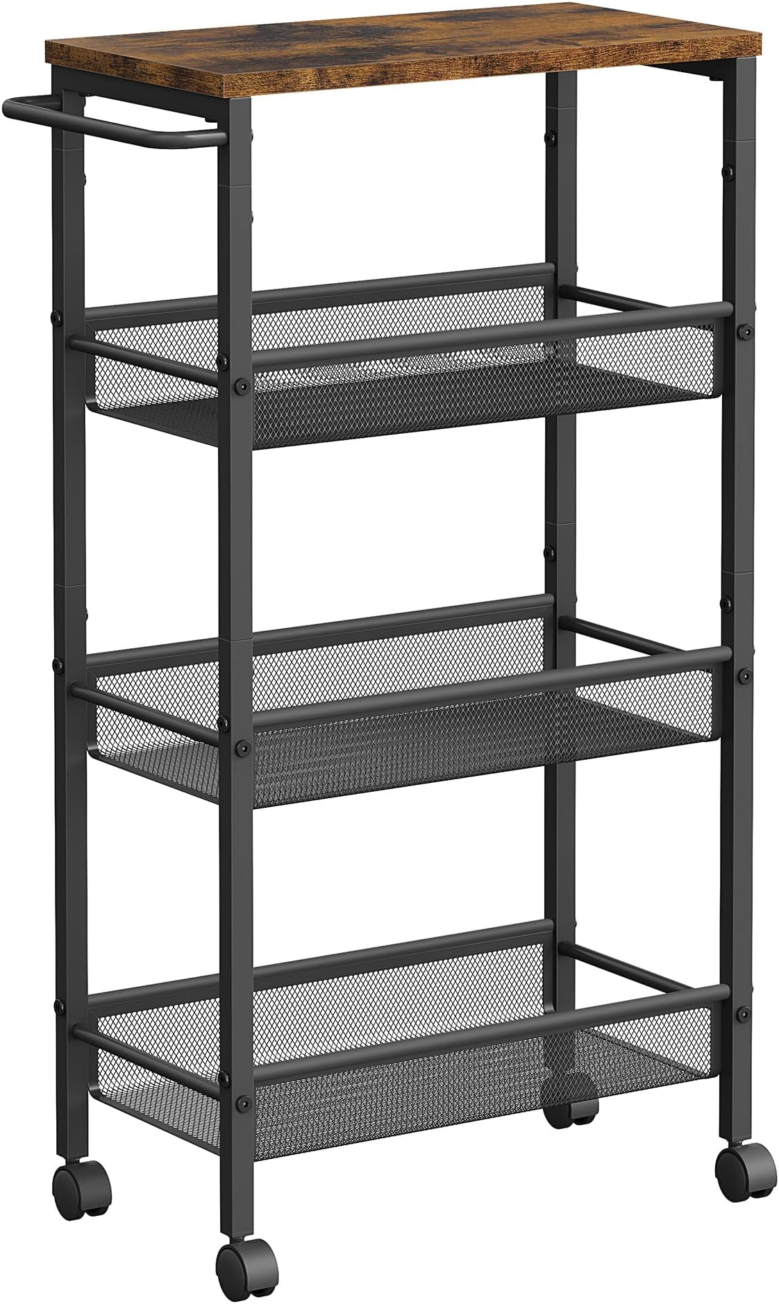 SIXTINE - Buffet marron à roulettes 3 portes 1 étagère bois teck