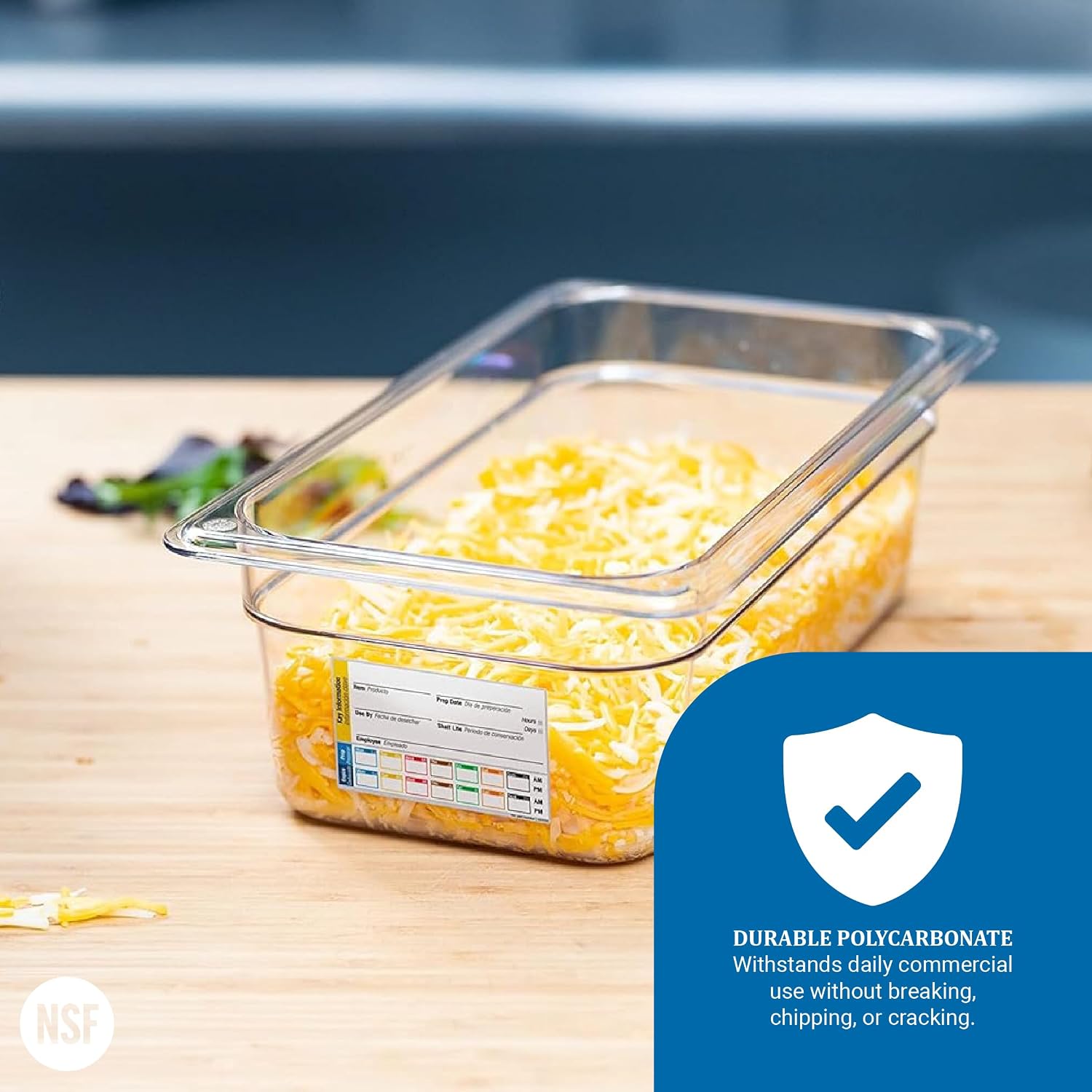 Carlisle FoodService Products Storplus Permalabel Food Storage Container Food Pan with Integrated Label for Kitchen and Restaurant, Polycarbonate, 1/3 Size 4 Inches Deep, Clear - (Pack of 6)