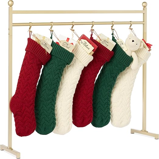 Best Choice Products 3ft Christmas Stocking Holder Stand, Holiday Décor Hanger Display for Home, Floor, Living Room w/ 8 Reusable Name Tags, Chalk Marker, 12 Hooks - Gold