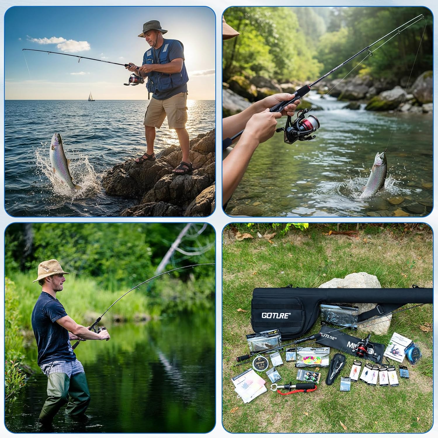 Goture Fishing Rod and Reel Combos, 2-Piece Ultralight Trout Fishing Pole Spinning Reel Line Lures Set with Carrier Bag, Spinning Rod Kit for Starter Travel Saltwater Freshwater, Gifts for Men
