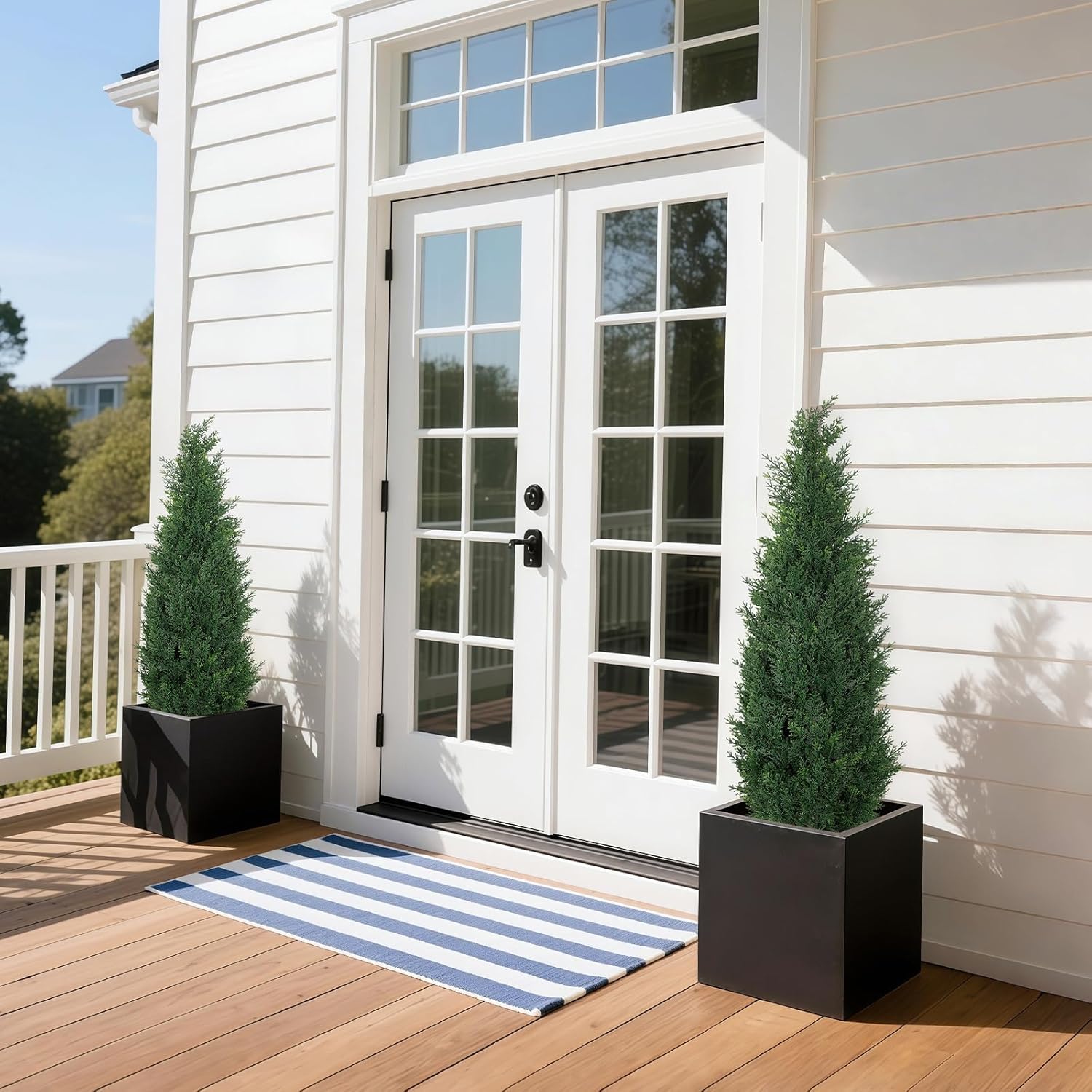 3FT Artificial Cedar Topiary Trees for Outdoors, UV Resistant Fake Cypress Shrubs, Potted Faux Evergreen Outdoor Faux Plants, Artificial Plants Outdoor for Front Porch, Home Decor (Set of 2)