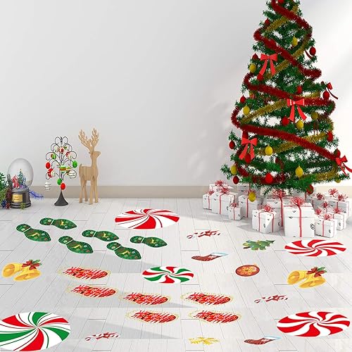 Miniatura 7 de 156 calcomanías navideñas de menta para piso, calcomanías de huellas para decoración de fiesta de dulces de Navidad, suministros de decoración de