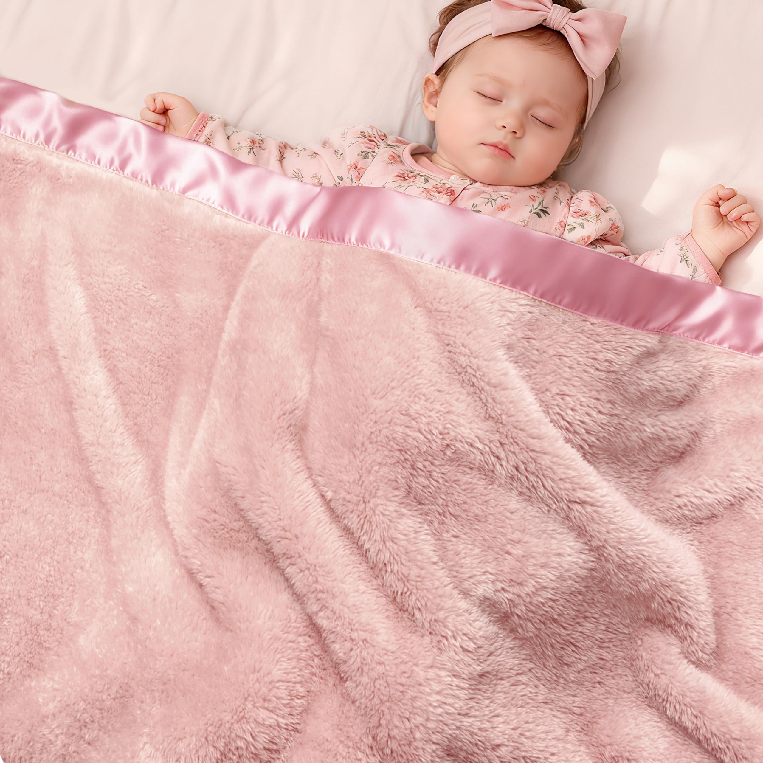 Pro Goleem Fleece Baby Blankets for Girls with 2 Inch Satin Trim, Super Soft Plush Receiving Blanket for Infant Toddler Newborn, Cozy 30x40 Inch Crib
