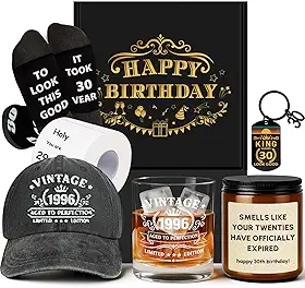 Presentes de aniversário de 30 anos para homens, presentes de aniversário de 30 anos para homens que têm tudo vintage 1996 boné de beisebol de vidro de uísque 30 anos engraçados presentes de