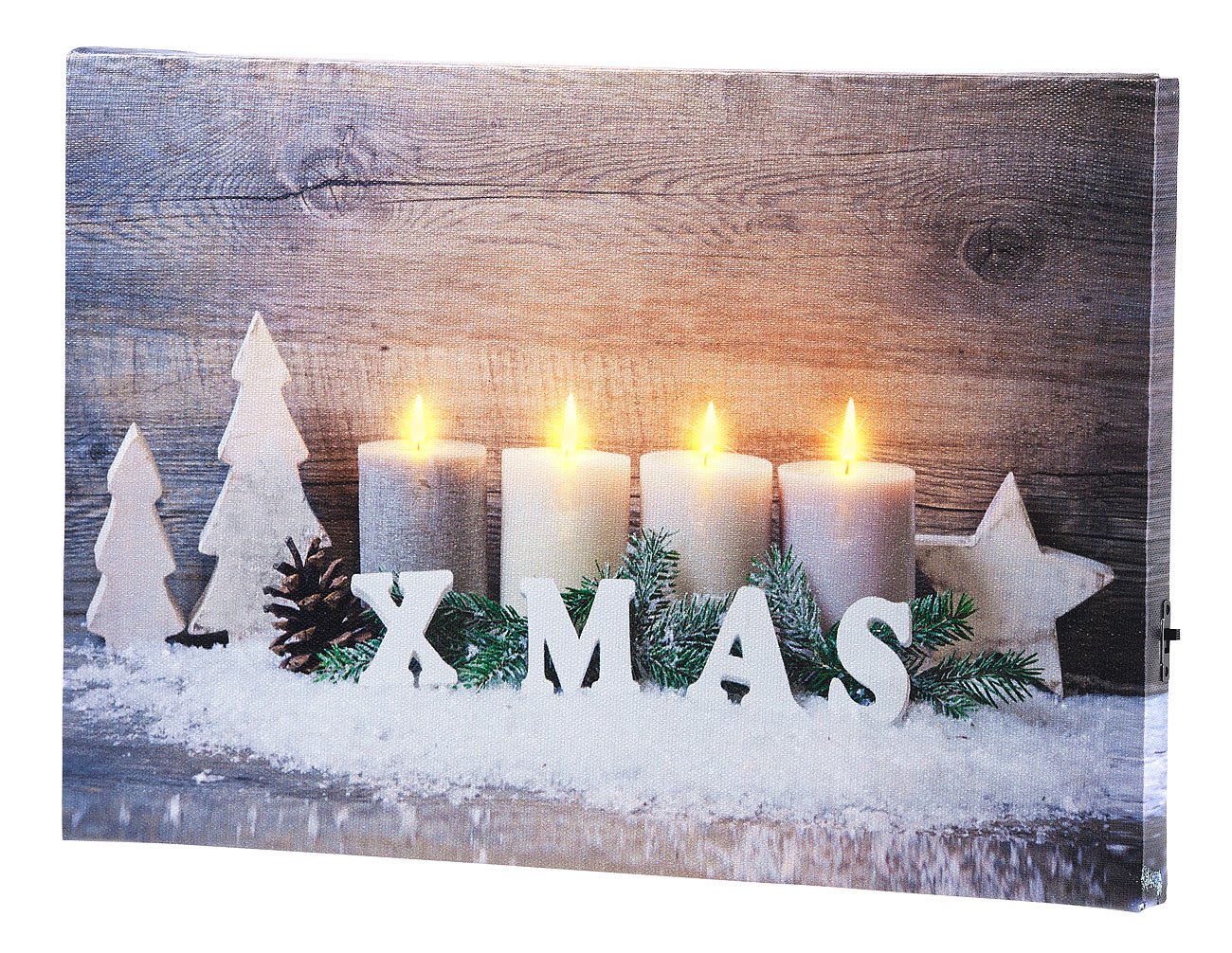 infactory LED Foto: Wandbild Kerzen im Schnee mit LED-Beleuchtung, 30 x 20 cm (Bild Weihnachten, LEDbilder, Licht) Küche, Haushalt &