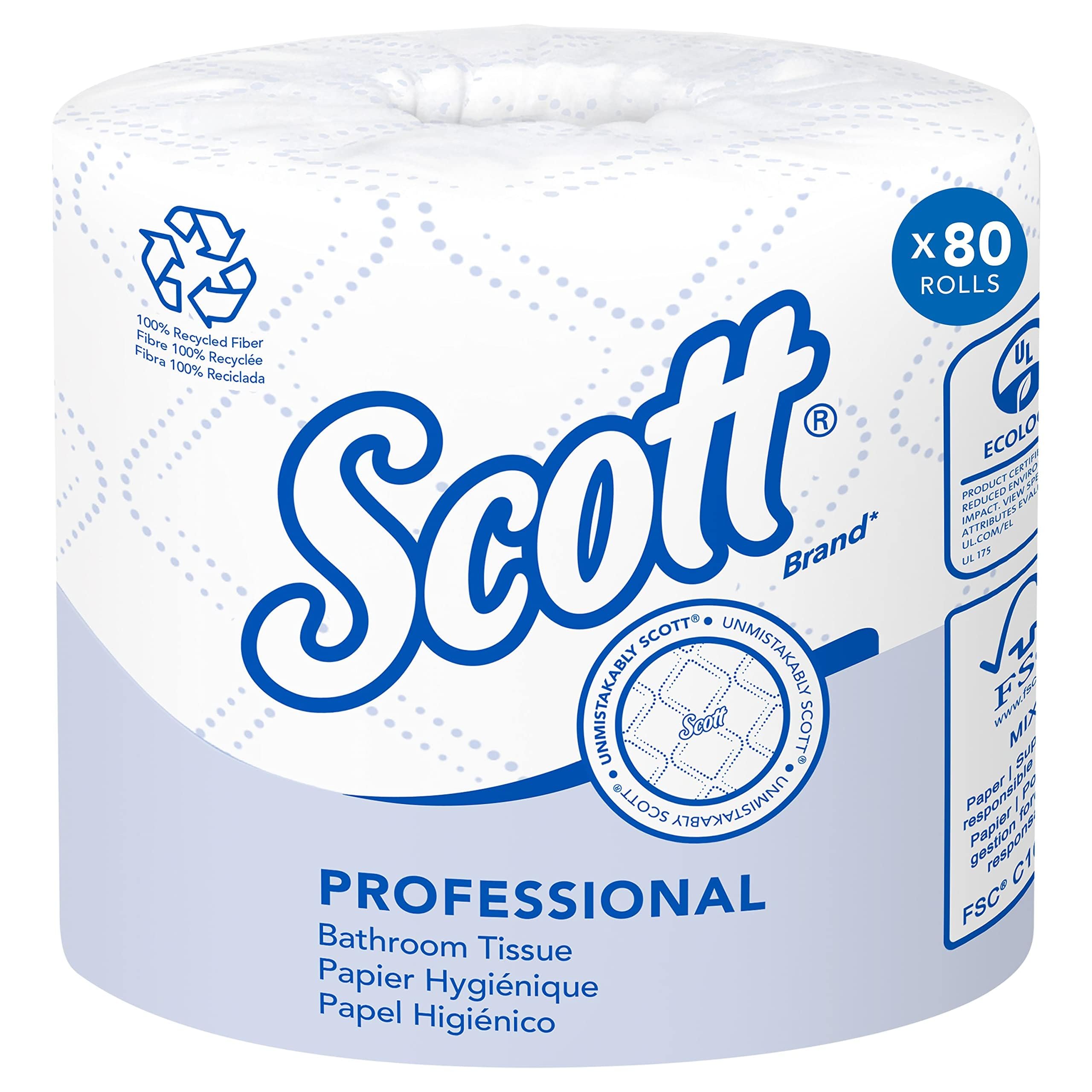 scott professional 100 recycled fiber standard roll bulk toilet paper 13217 2-ply elevated design white individually wrapped 80 rolls of 473 sheets 37840 sheet total