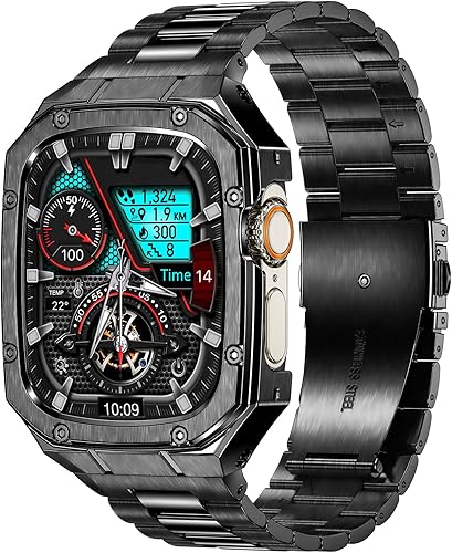 Correa de acero inoxidable con funda compatible con Apple Watch Ultra 21 de 1.929 in Series SE 9 8 7 6 5 4 3 2 1 1.496 in 1.575 in 1.614 in 1.654 in