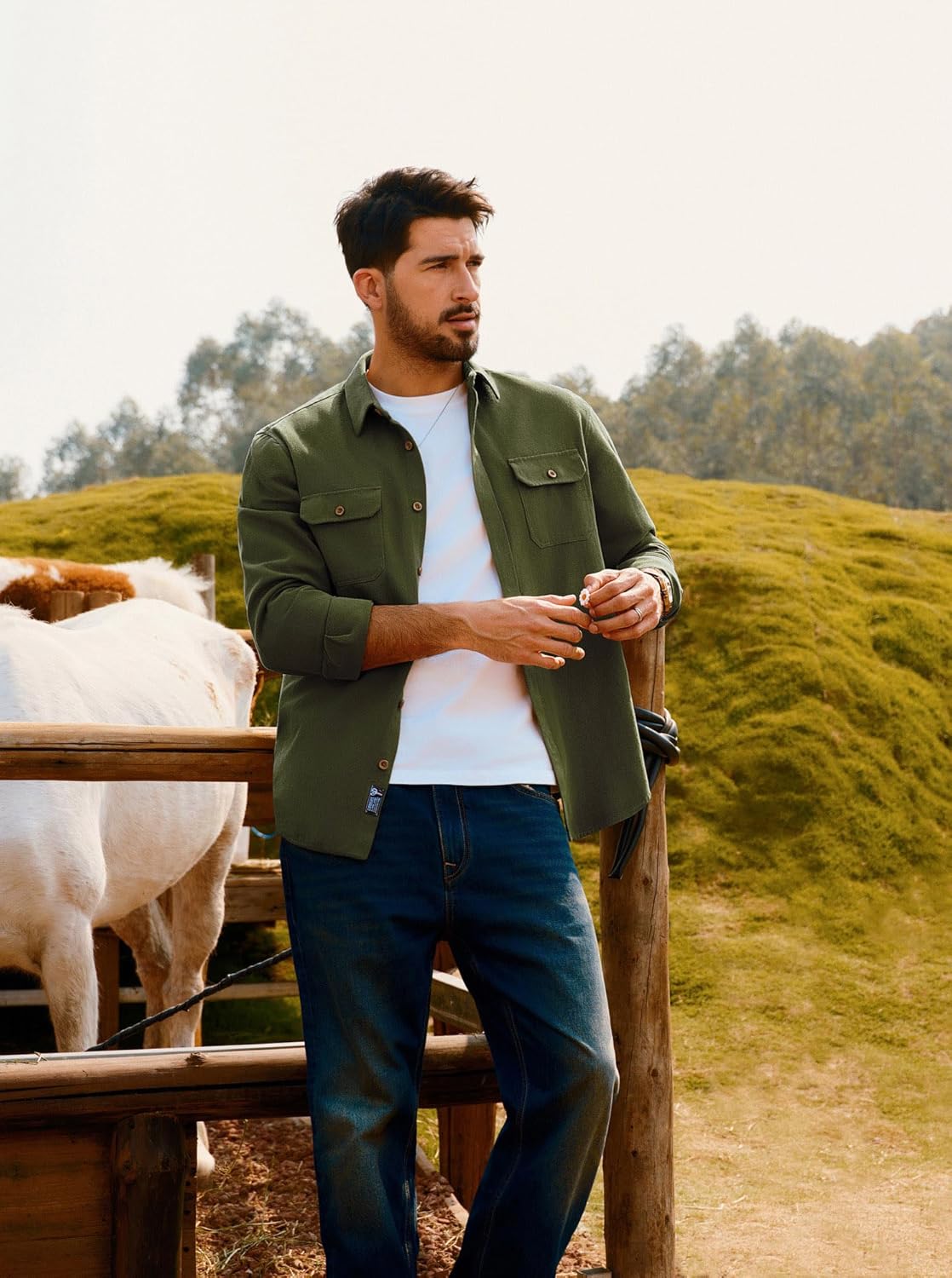 PJ PAUL JONES Mens Casual Shacket Cotton Twill Lightweight Jackets Button Down Shirt Jacket with Pockets - Image 2