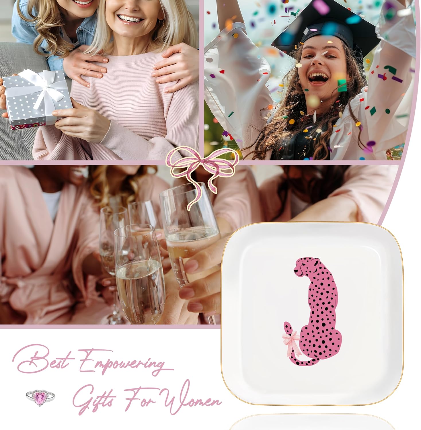 Jewelry Dish Tray, Ring Dish, Ceramic Trinket Tray, Pink Preppy Cheetah Leopard Gifts Ceramic Jewelry Tray Dish, Cheetah Print Jewelry Plate for Women - Image 7