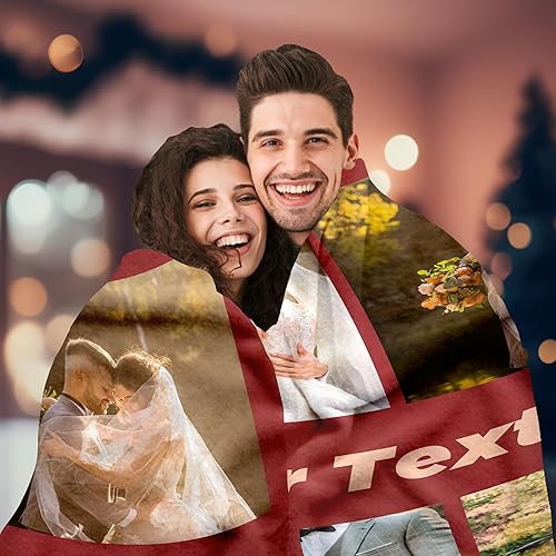 Miniatura 6 de YESCUSTOM Manta personalizada con 4 fotos, texto, mantas personalizadas, regalo para parejas, amantes, familiares, amigos, parejas, bodas