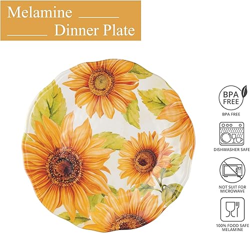 Miniatura 2 de UP ware - Juego de platos llanos de melamina de girasol, platos en forma de flor para plato principal, pasta y ensalada, sin BPA, aptos para