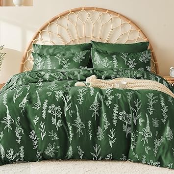 Amazon.com: MUXHOMO Dark Green Full Comforter Set, Elegant Floral Print ...