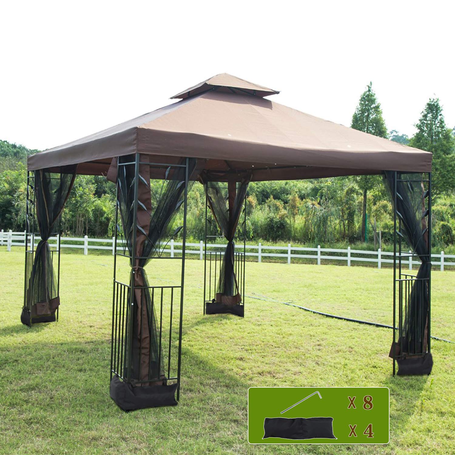 FDW Canopy Tent Grill Gazebo for Patio Outdoor Canopy Patio Canopy Outdoor  Gazebo Patio Gazebo Tent with Mosquito Netting Party Beach Steel 10' X 10'