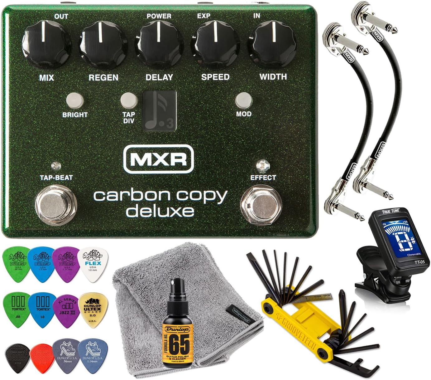 MXR M292 Carbon Copy Deluxe Analog Delay Guitar Effects Pedal Bucket-Brigade 600ms Modulation with Tonebird Tool, Patch Cables, Picks, Polish Bundle Bonus Package