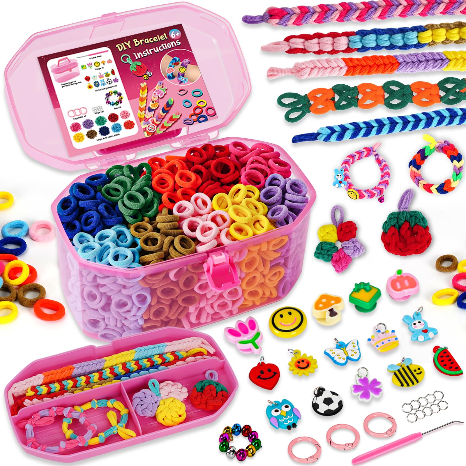 FunzBo Loom Bänder Set für Kinder 1000pcs 2025 Upgraded Soft Loom Bänder Haargummis Mädchen Armbänder selber machen mit Zubehör Bastelset Kinder ab 6 Jahre, Mädchen Geschenke 4 5 6 7 Jahre