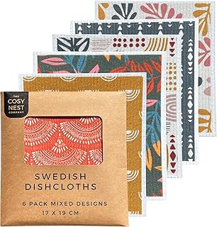 6 Stück schwedische Geschirrtücher – gemischte Farben wiederverwendbare Reinigungstücher – 100% biologisch abbaubare und kompostierbare umweltfreundliche Küchentücher – waschbare, saugfähige